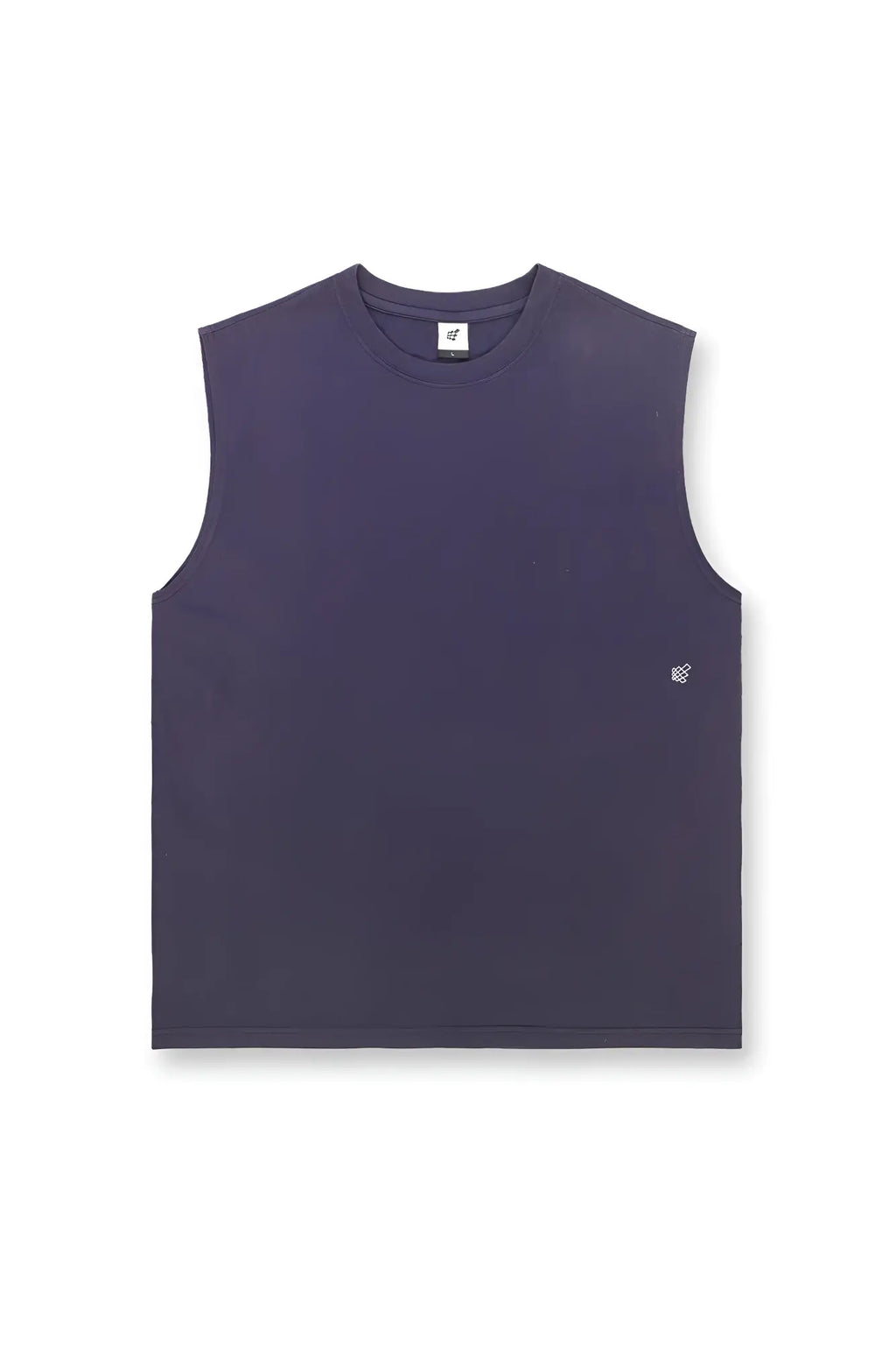 Jed North oversized washed navy sleeveless t-shirt with subtle embroidered logo on lower left side