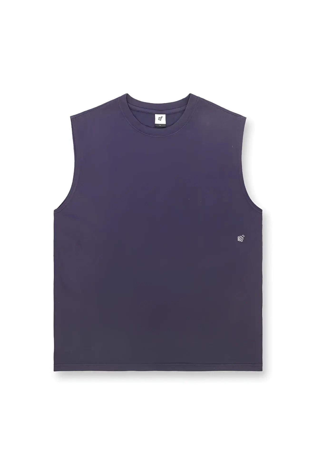 Jed North oversized washed navy sleeveless t-shirt with subtle embroidered logo on lower left side