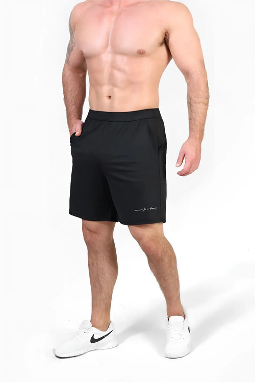 Black jed north performance air-tech athletic shorts with subtle embroidered logo on lower leg for training and workouts