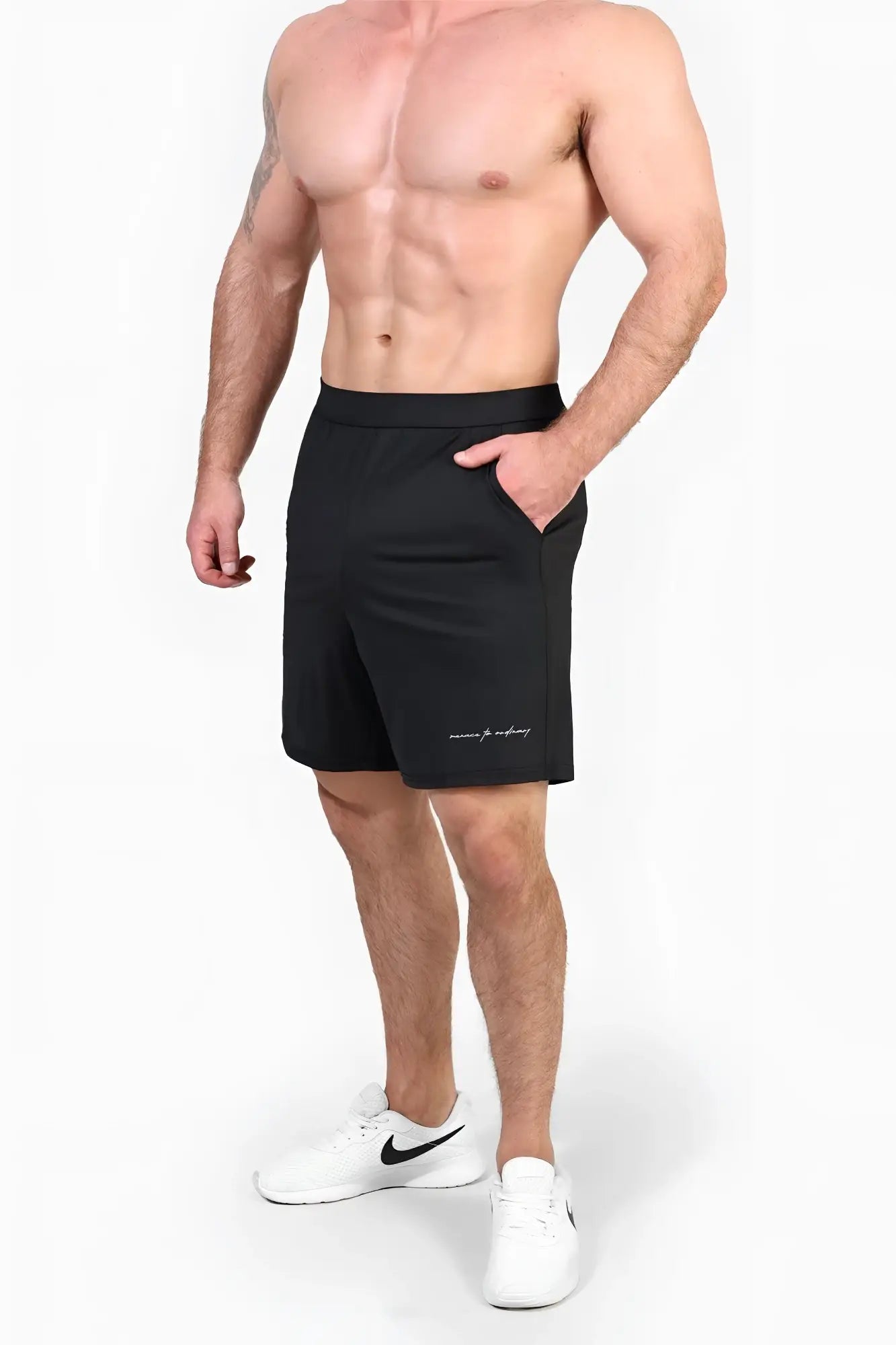 Black Jed North performance air-tech athletic shorts with moisture-wicking fabric and subtle embroidered logo on lower leg