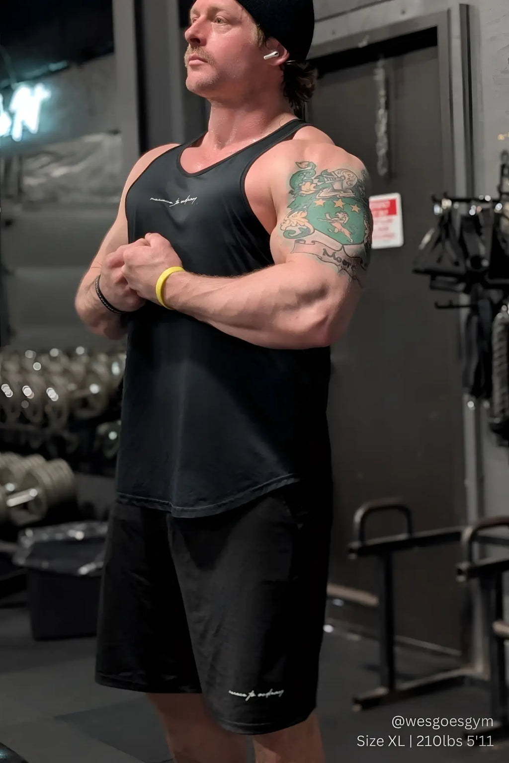 Black jed north performance air-tech athletic shorts and tank top set with white logo for workout and training