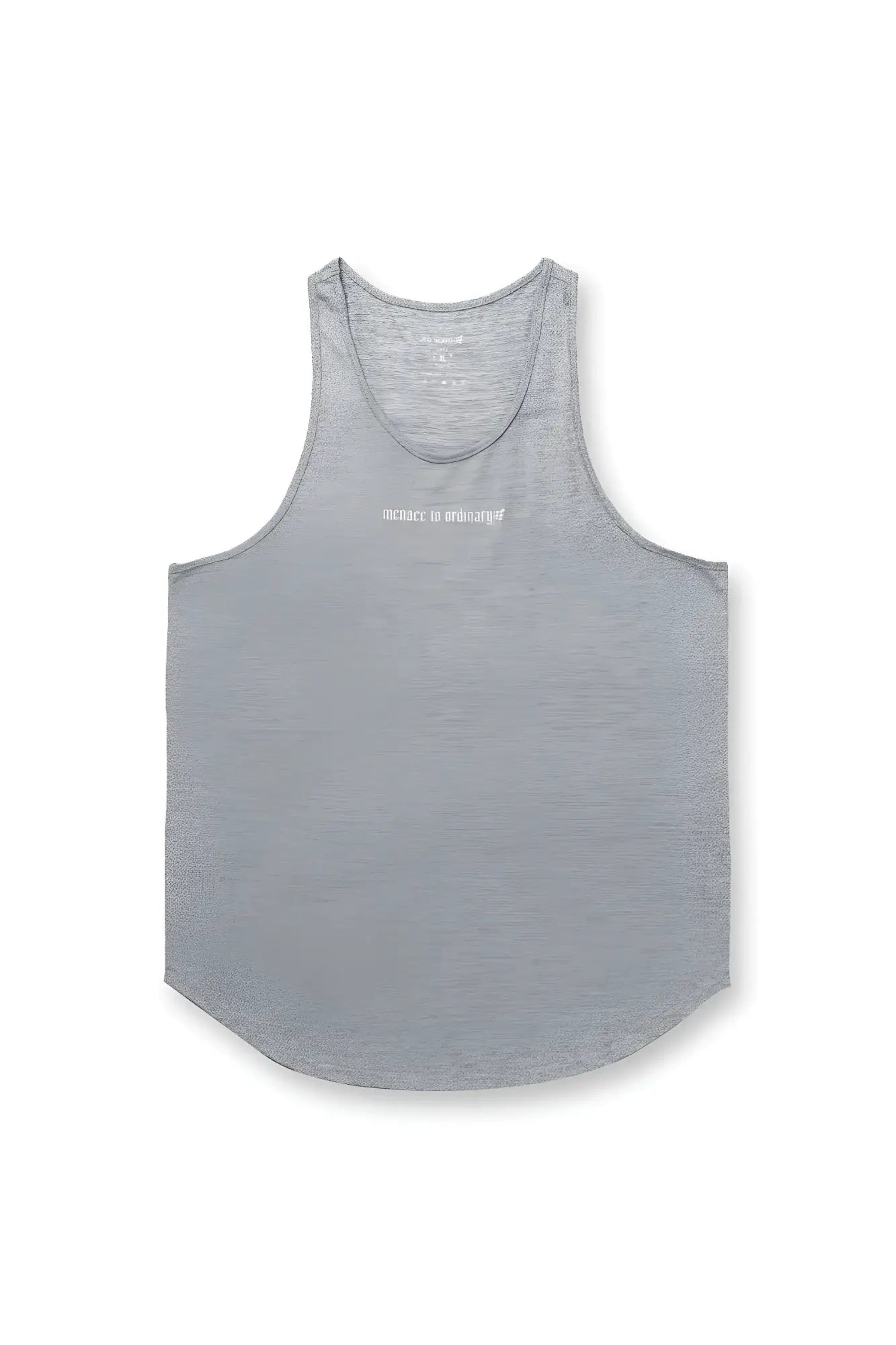 Gray heathered Jed North Performance Max bodybuilding stringer tank top with subtle white embroidered logo on chest