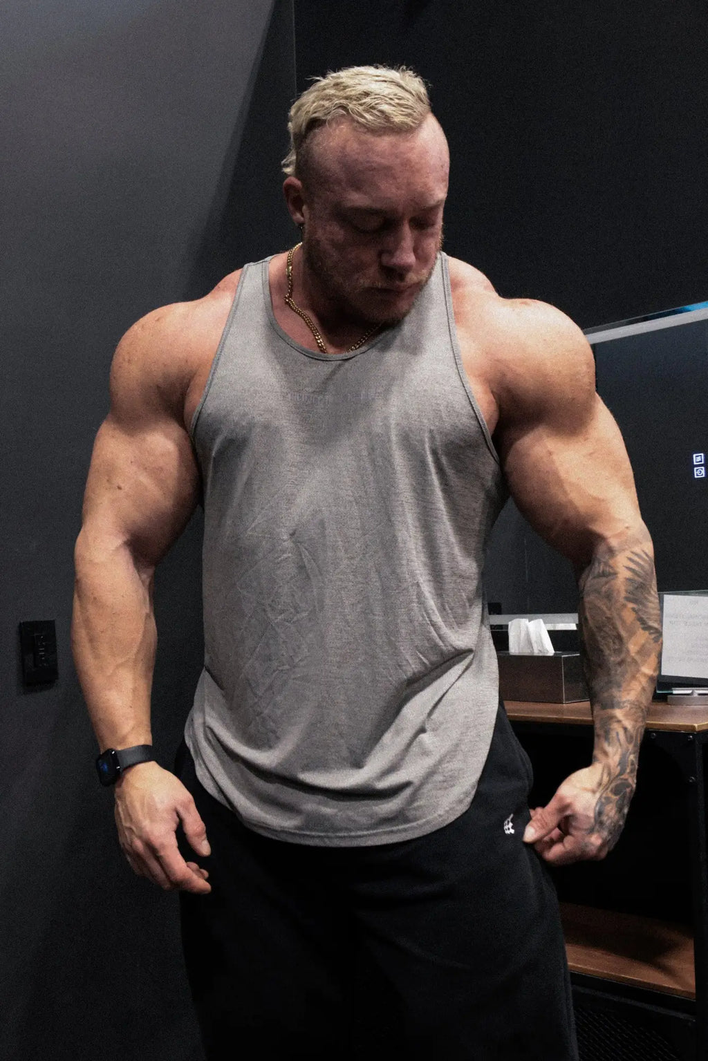 Jed north performance max bodybuilding stringer heather gray muscle tank top with simple fitted design