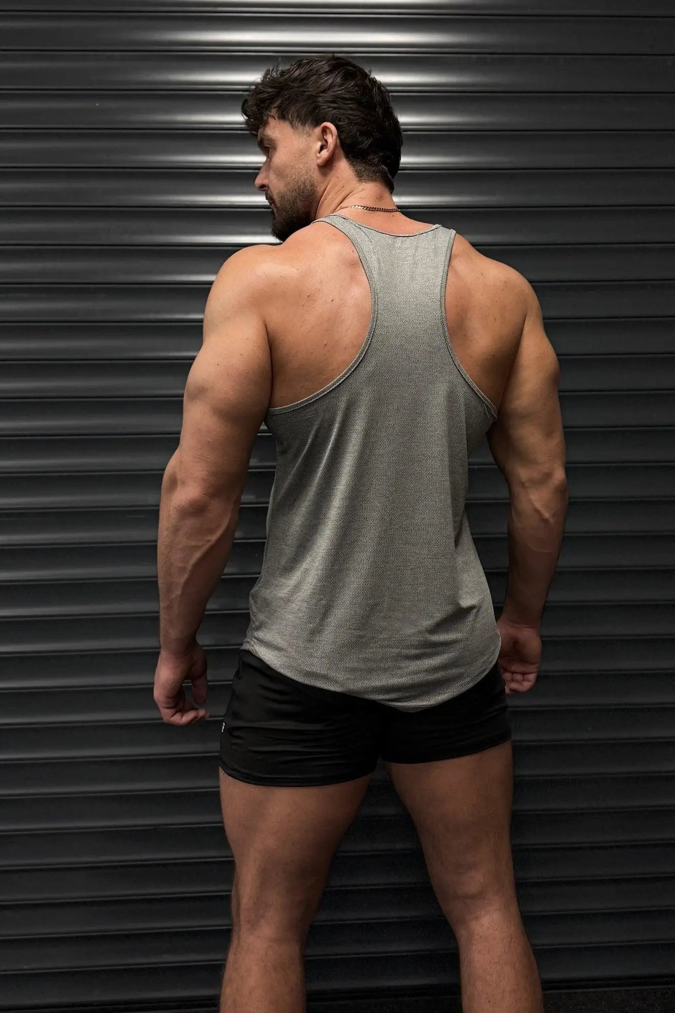 Jed North performance max bodybuilding stringer heather gray sleeveless tank top with racerback design textured fabric