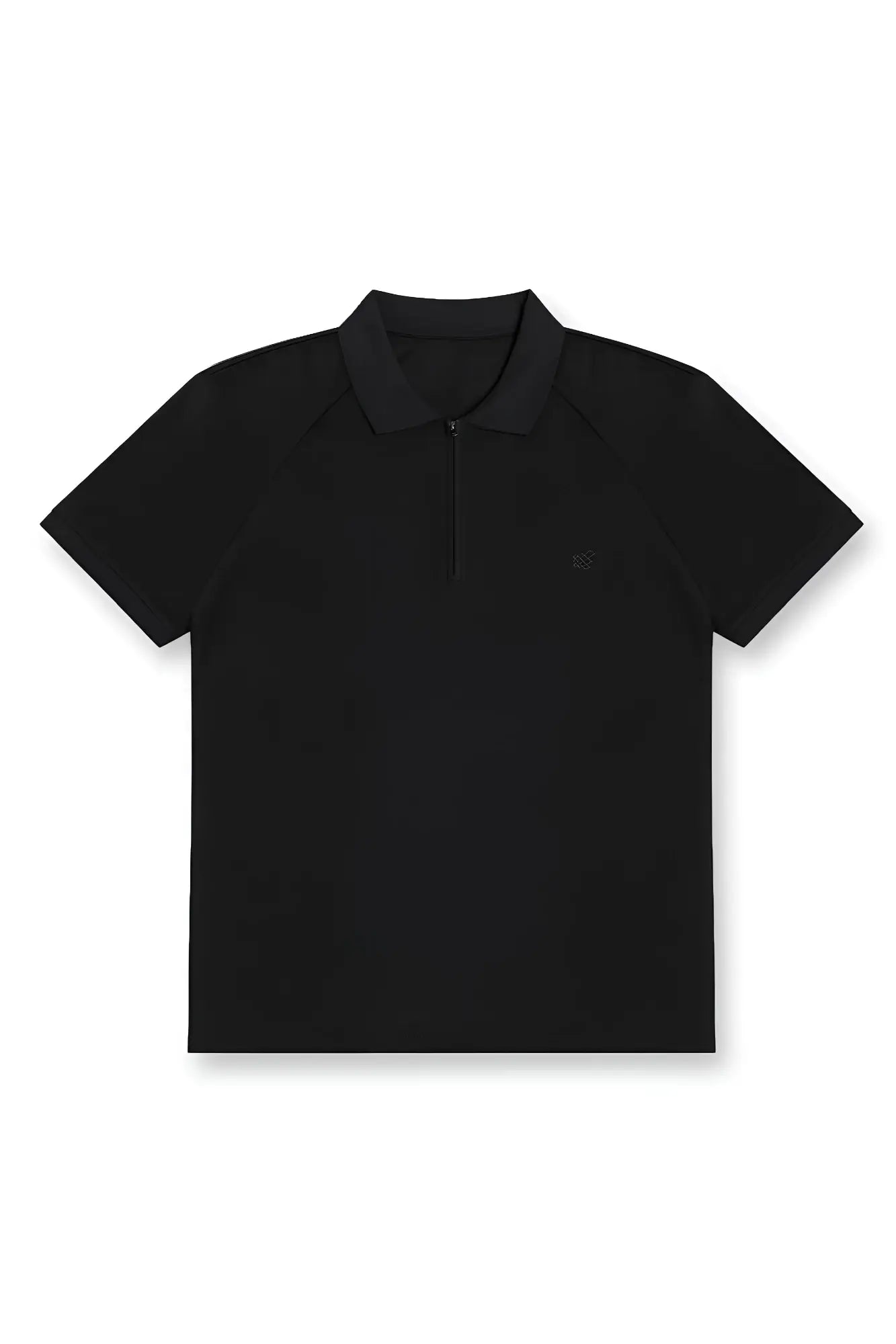 Premium muscle-fit black polo tee with short sleeves half-zip collar and subtle chest embroidered logo
