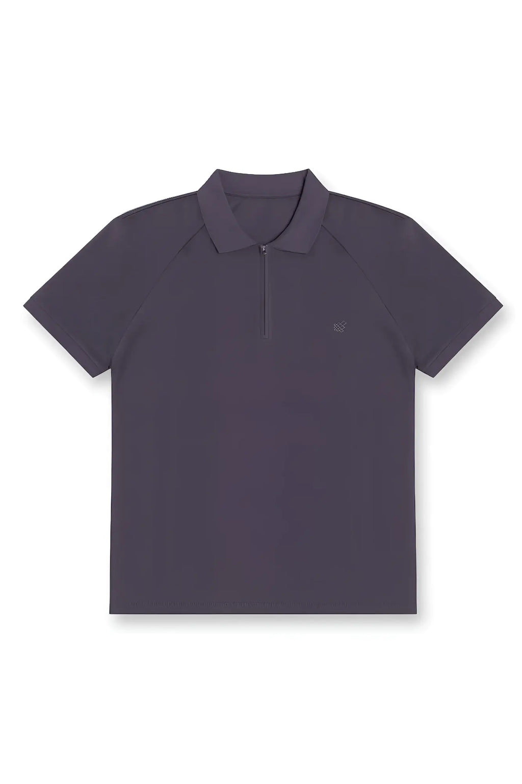 Premium muscle-fit dark gray polo tee with short sleeves half-zip collar and subtle embroidered logo on left chest