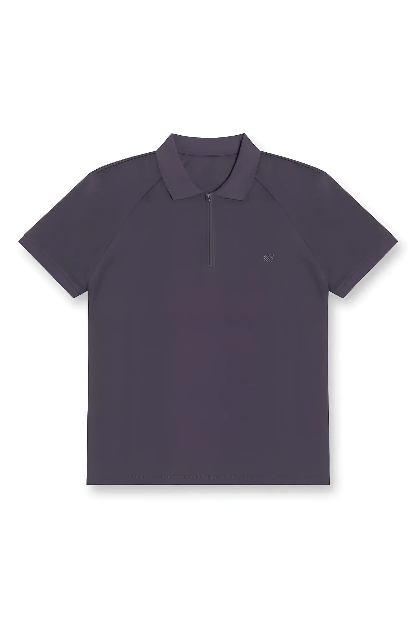 Premium muscle-fit dark gray polo tee with short sleeves half-zip collar and subtle embroidered logo on left chest