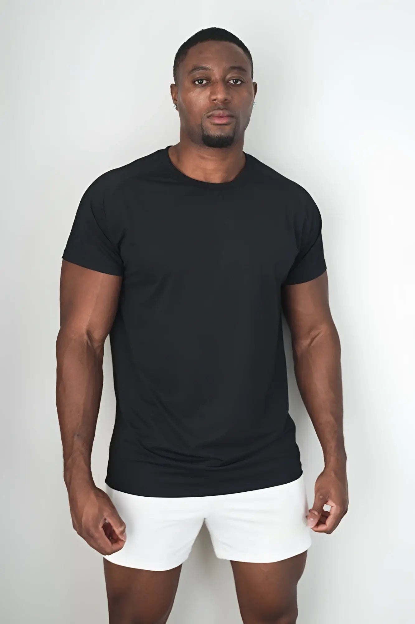 Black premium training tee short-sleeved crew neck made from breathable material for active wear