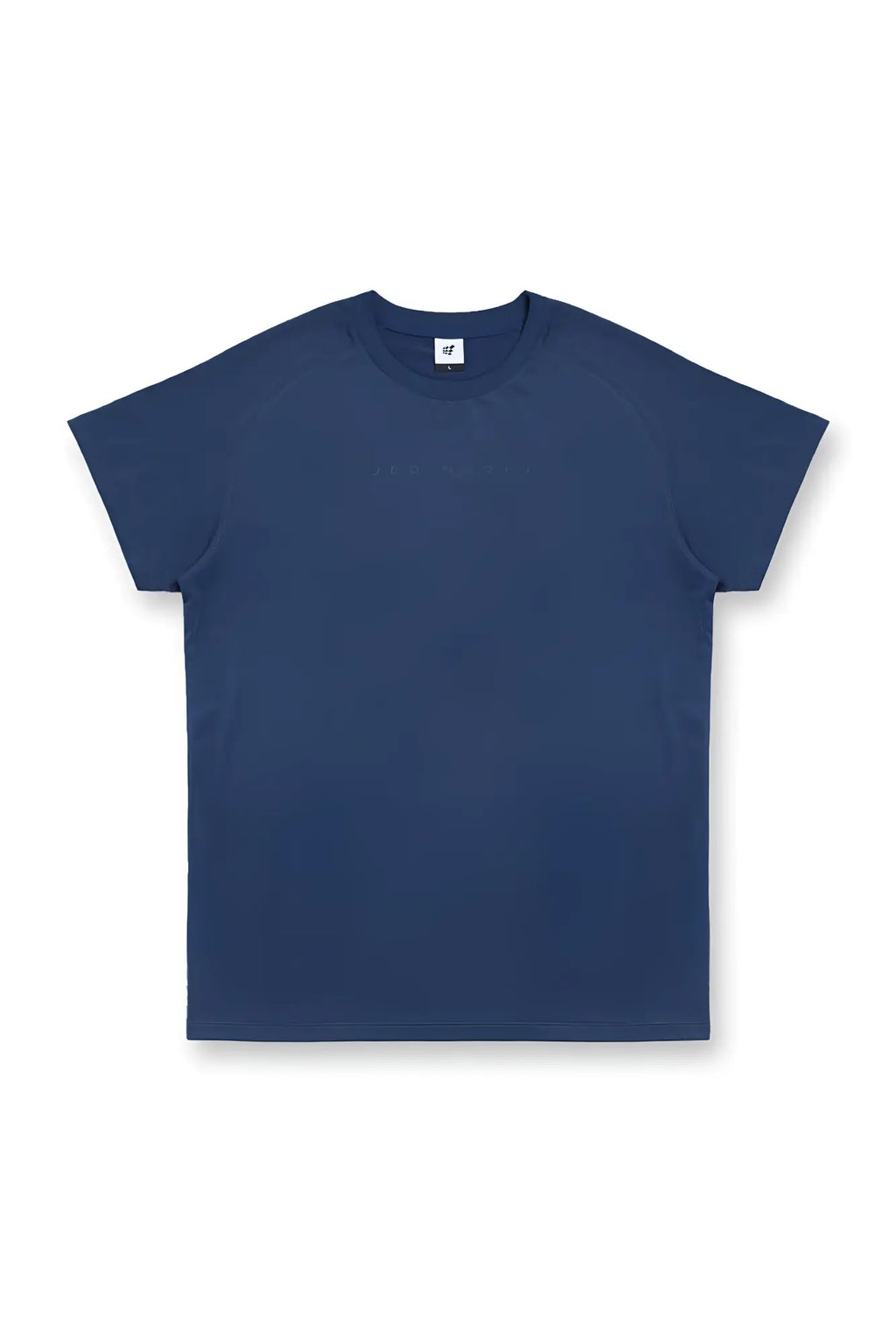 Navy blue short-sleeved crew neck premium training tee made from breathable material for active workouts