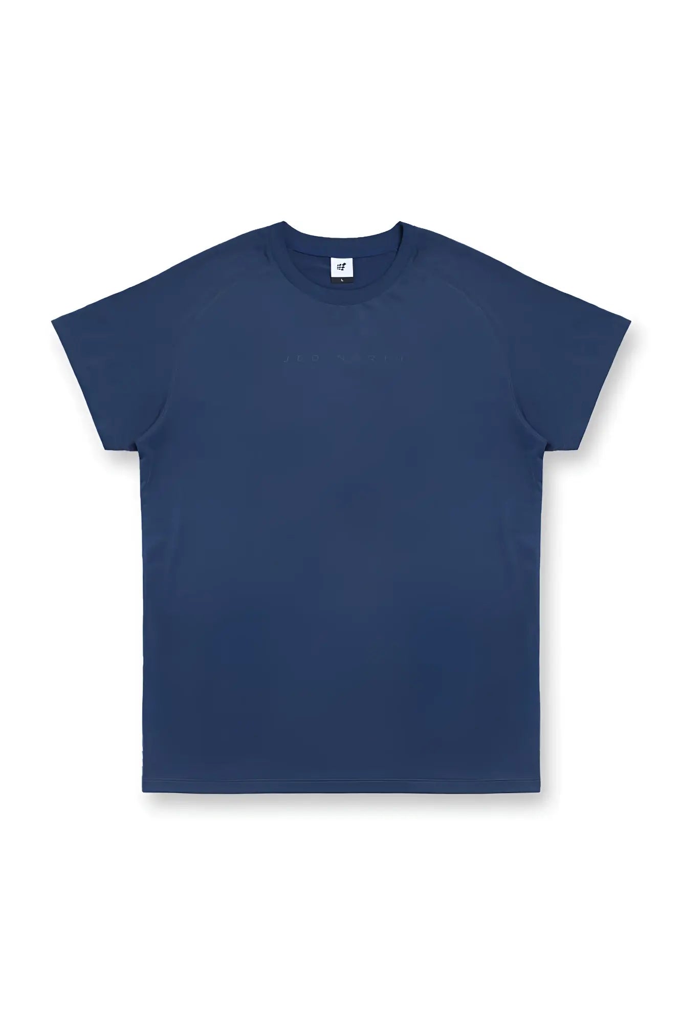 Navy blue short-sleeved crew neck premium training tee made from breathable material for active workouts