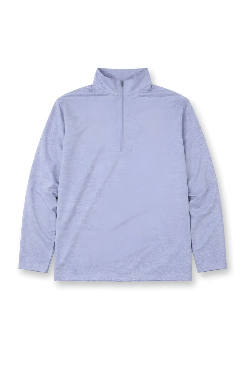 Light blue heathered quarter-zip training pullover with long sleeves made from moisture-wicking fabric