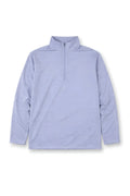 Light blue heathered quarter-zip training pullover with long sleeves made from moisture-wicking fabric
