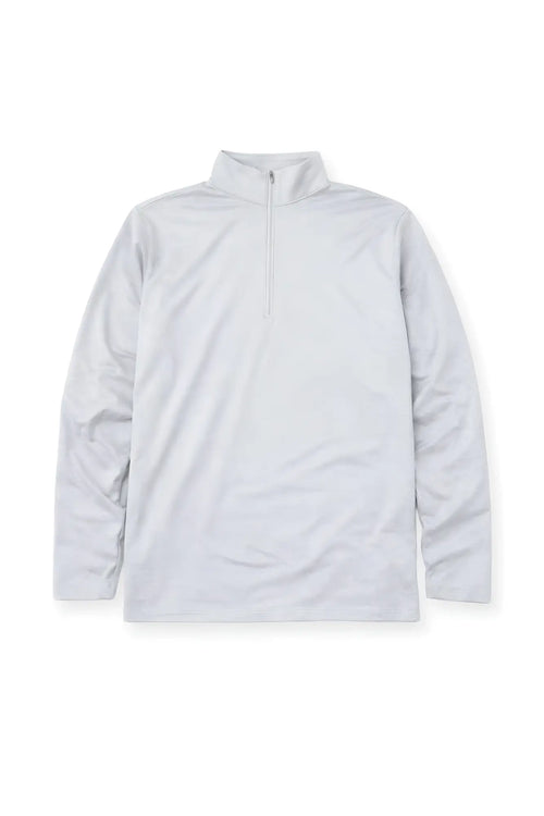 White long-sleeved quarter-zip pullover shirt made of smooth lightweight fabric for training and casual wear