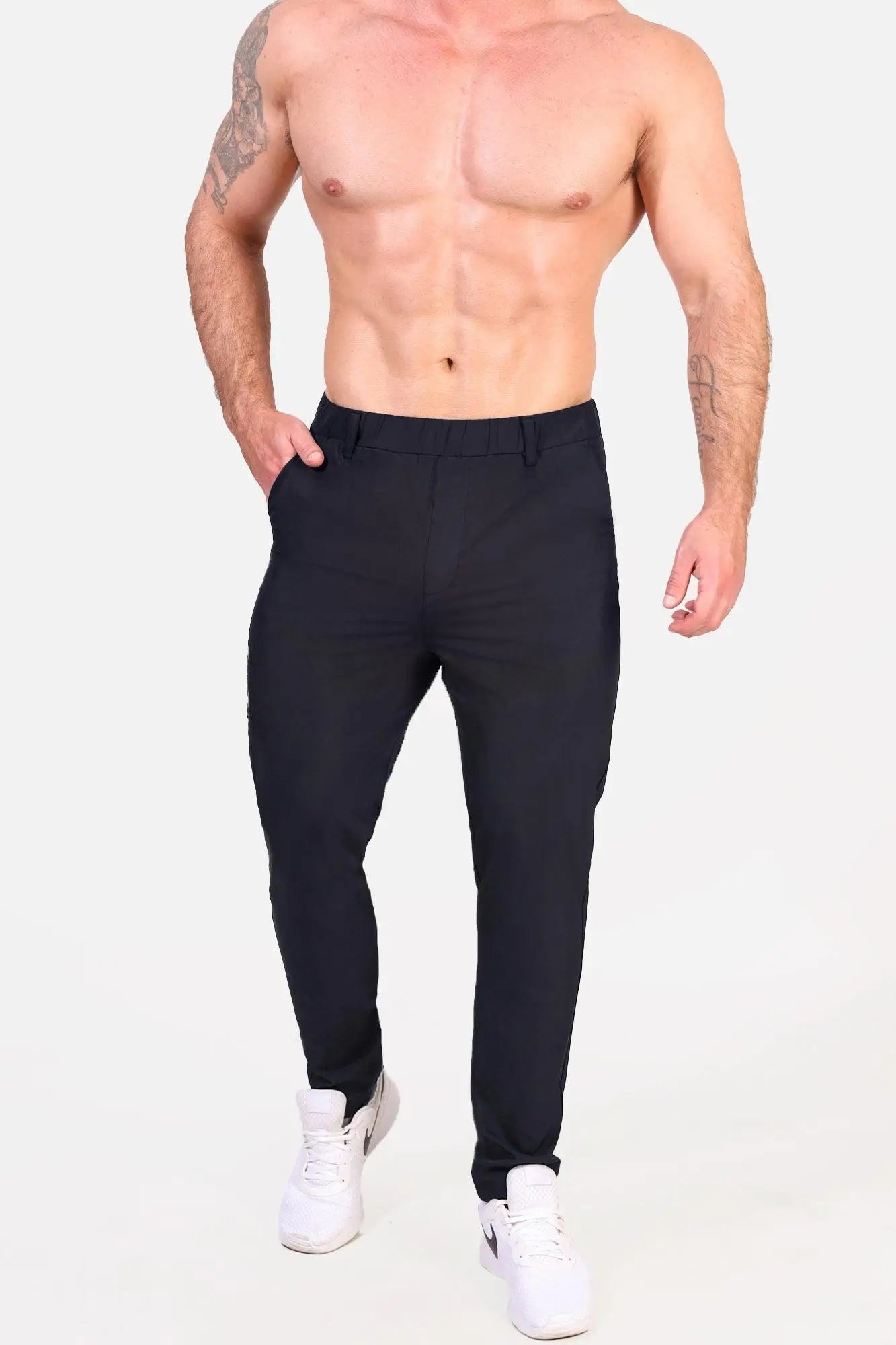 Black slim-fit Jed North quick-dry tech pants with tailored modern cut made from breathable fabric