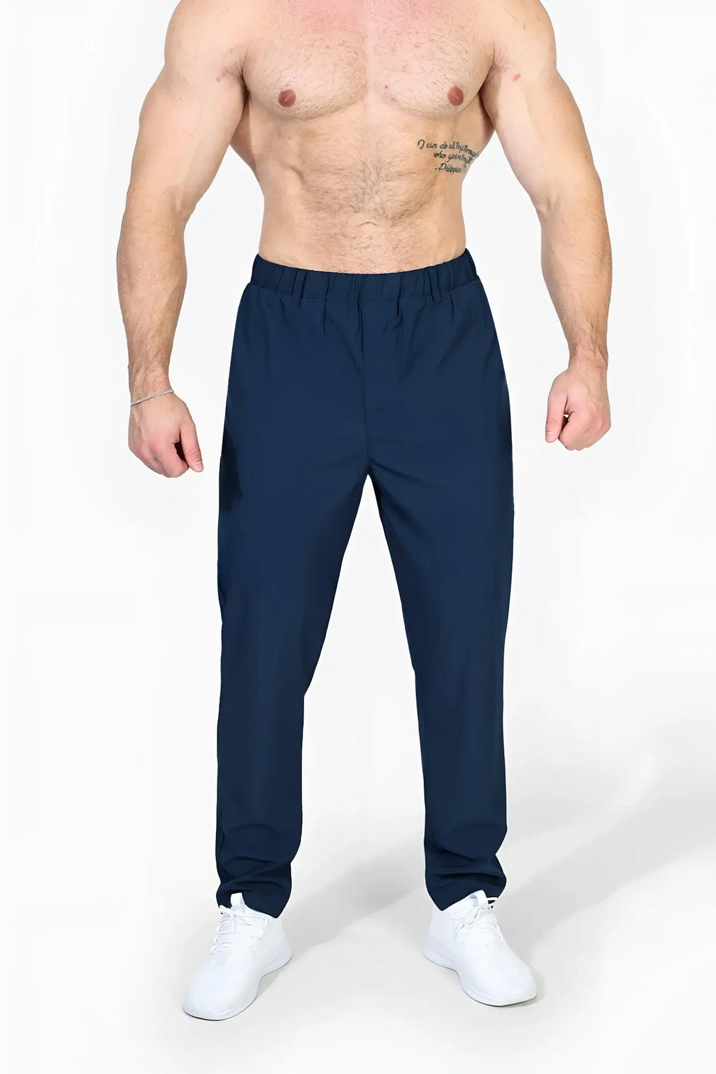 Navy jed north quick-dry tech pants with elastic waistband and tapered legs designed for athletic performance