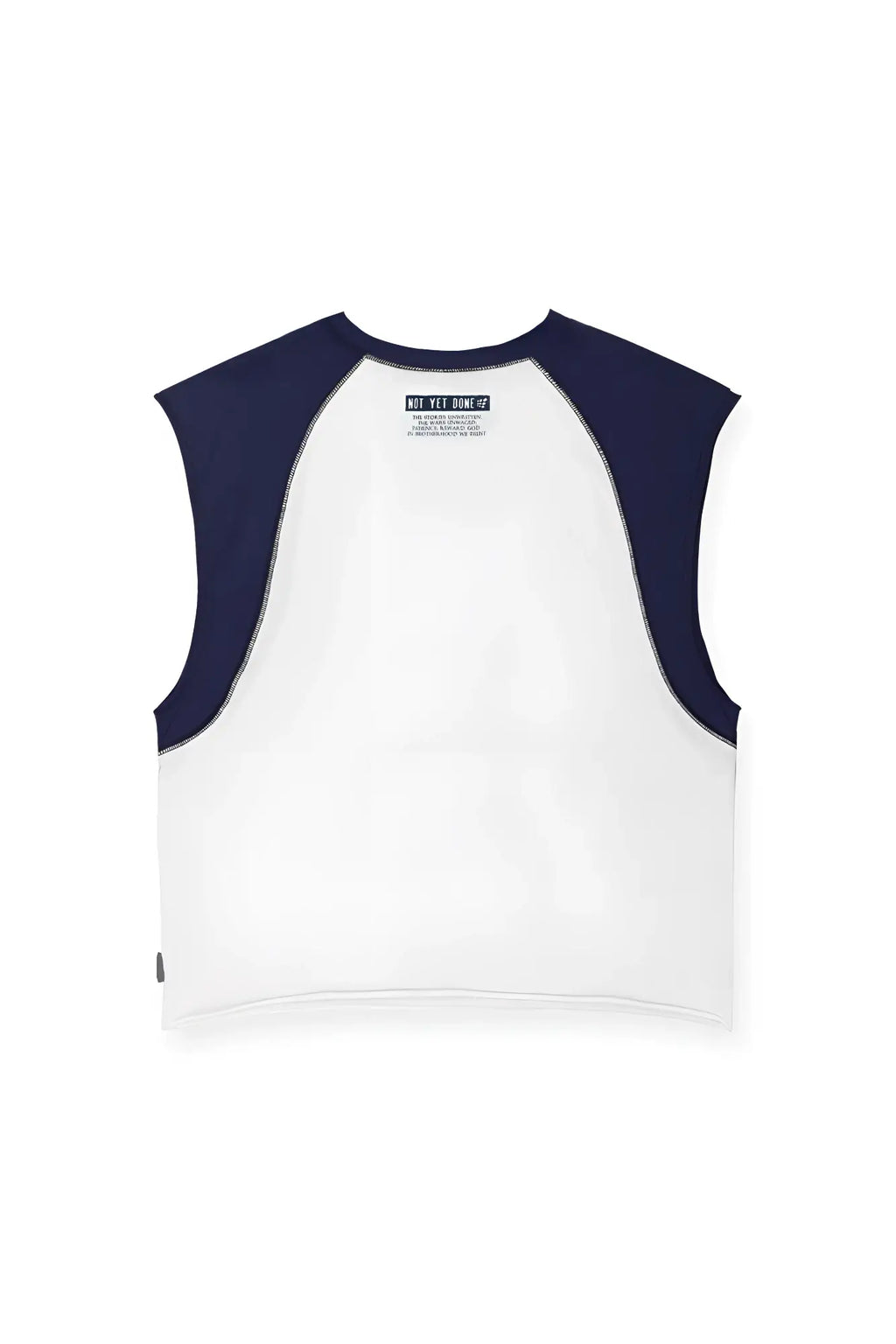 White and navy blue raglan sleeveless muscle tank top with breathable fabric for casual and athletic wear