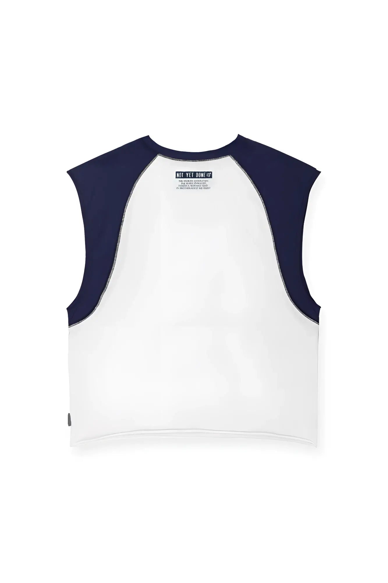 White and navy blue raglan sleeveless muscle tank top with breathable fabric for casual and athletic wear