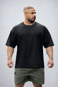 Black raw-cut boxy crop tee oversized crewneck t-shirt with relaxed fit and short sleeves