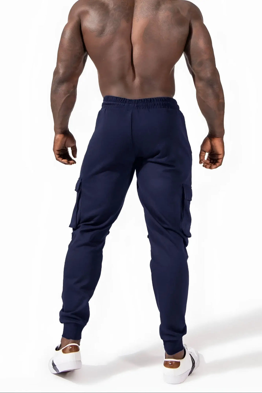 Navy renegade cargo joggers with elastic waistband and side pockets designed for comfortable casual wear