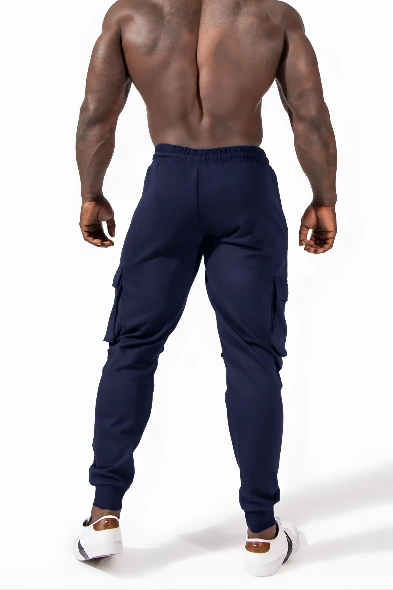 Navy renegade cargo joggers with elastic waistband and side pockets designed for comfortable casual wear