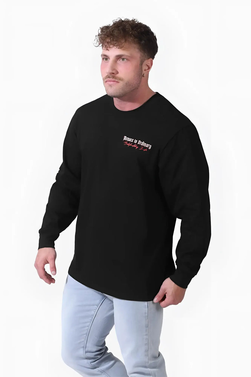 Black Jed North Retro Gym long sleeve T-shirt with embroidered white and red logo on left chest made of soft fabric