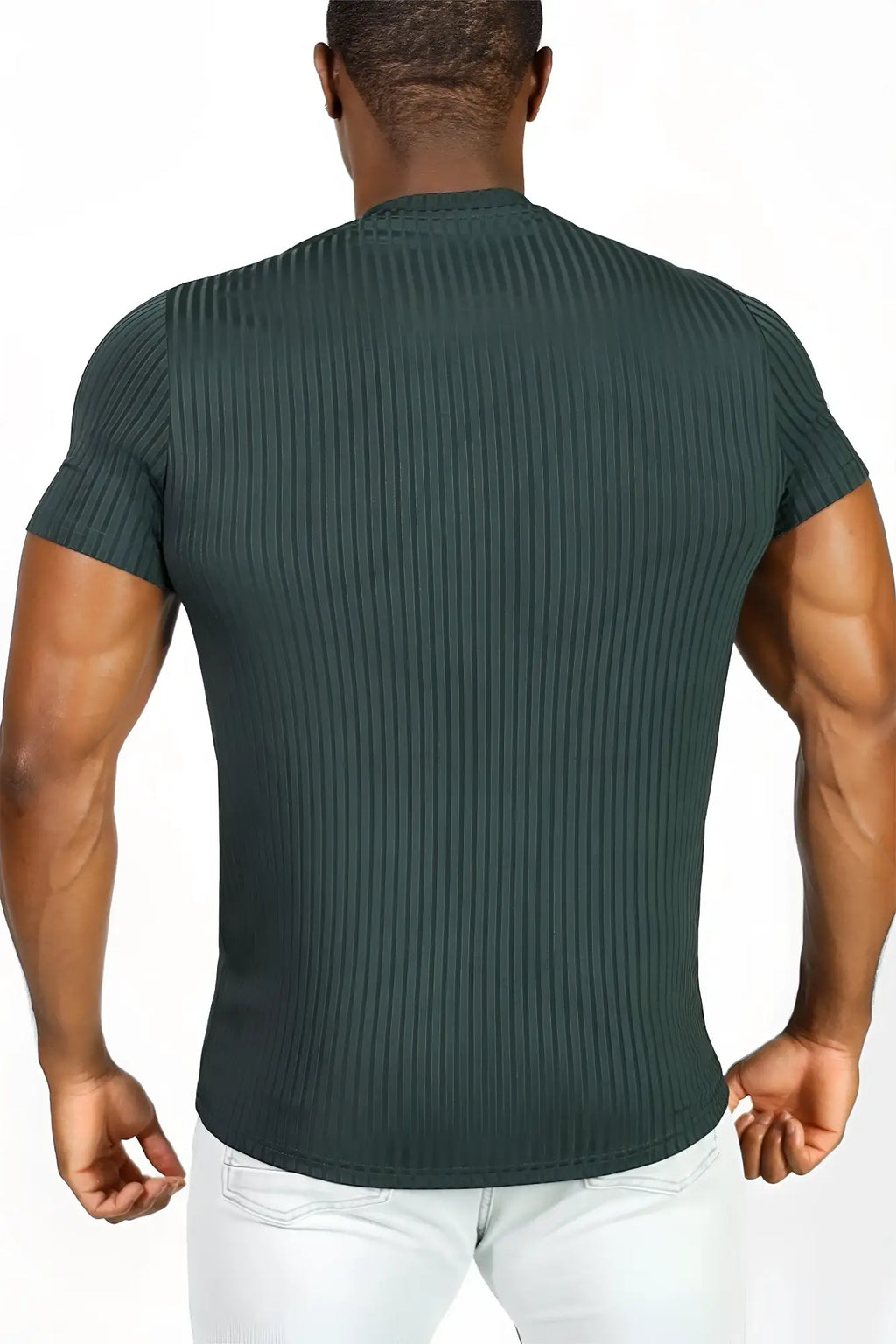 Jed North ribbed muscle-fit t-shirt in forest green with short sleeves crew neck and ribbed texture