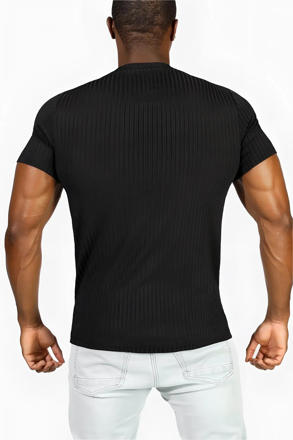 Jed North ribbed muscle-fit t-shirt in jet black with short sleeves and crew neck made from ribbed fabric
