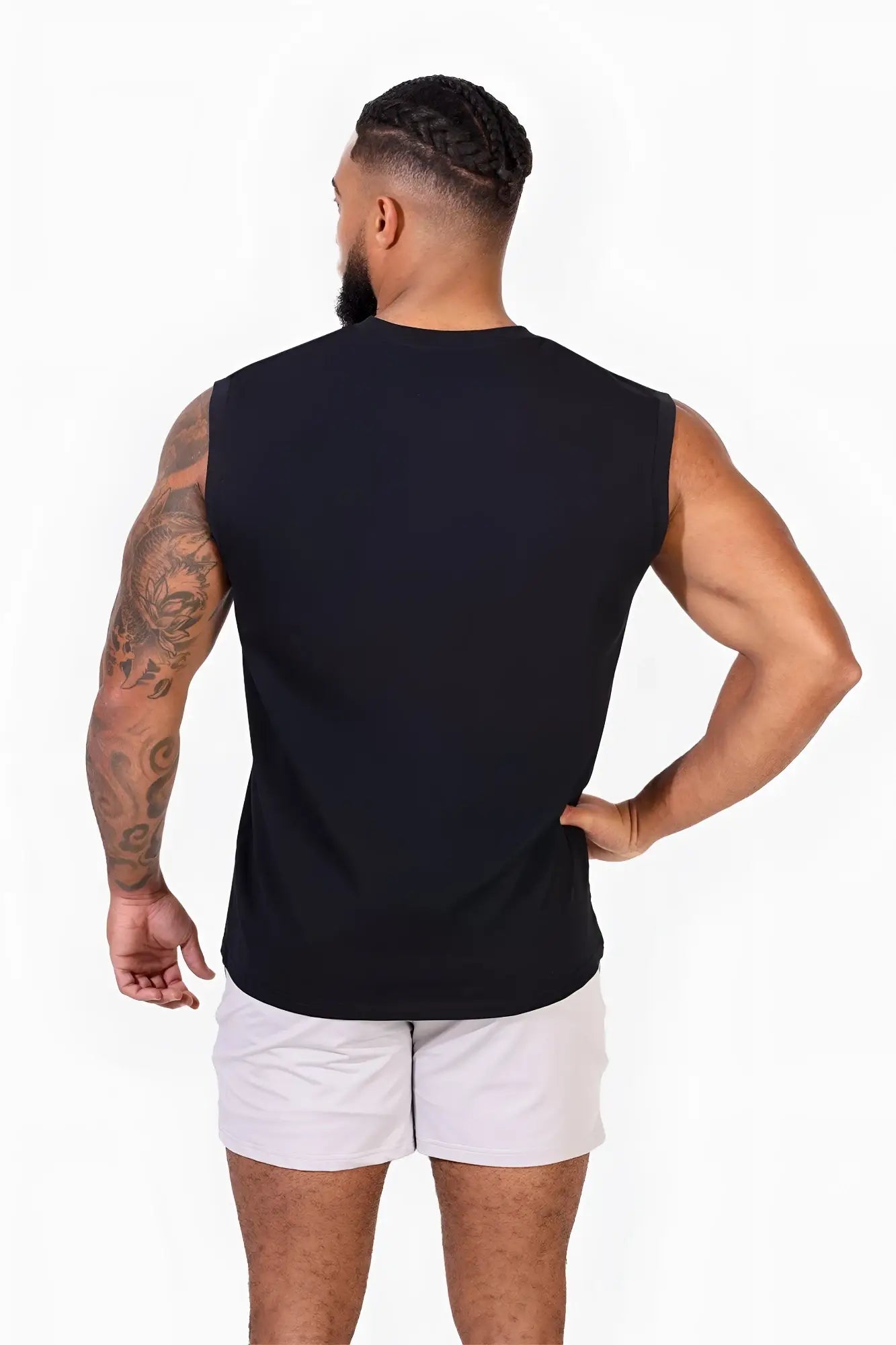 Jed north sleeveless muscle tee black fitted black athletic tank top with crew neckline for workouts