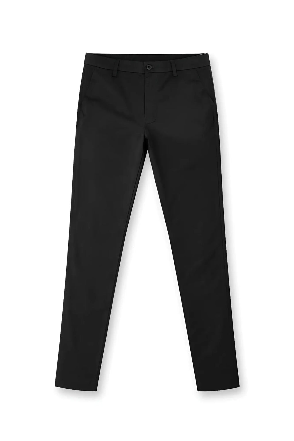 Black smart casual chino pants with slim-fit tailored design and subtle stitching details for versatile wear