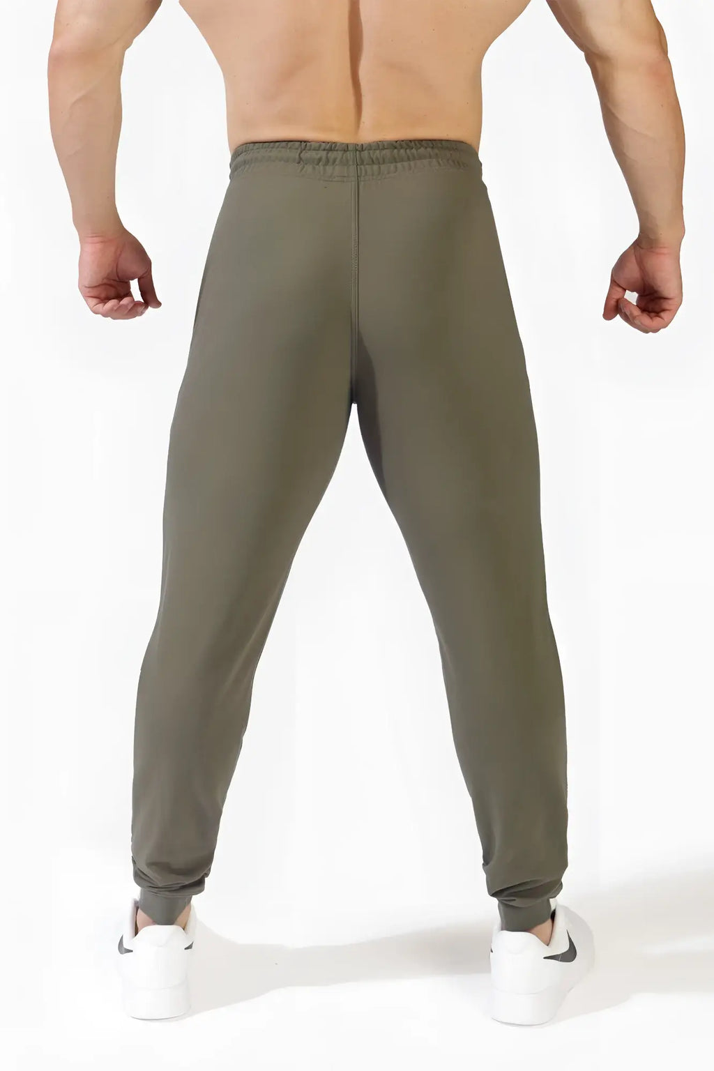 Olive green jed north spirit joggers with elastic waistband and tapered legs designed for comfort and style