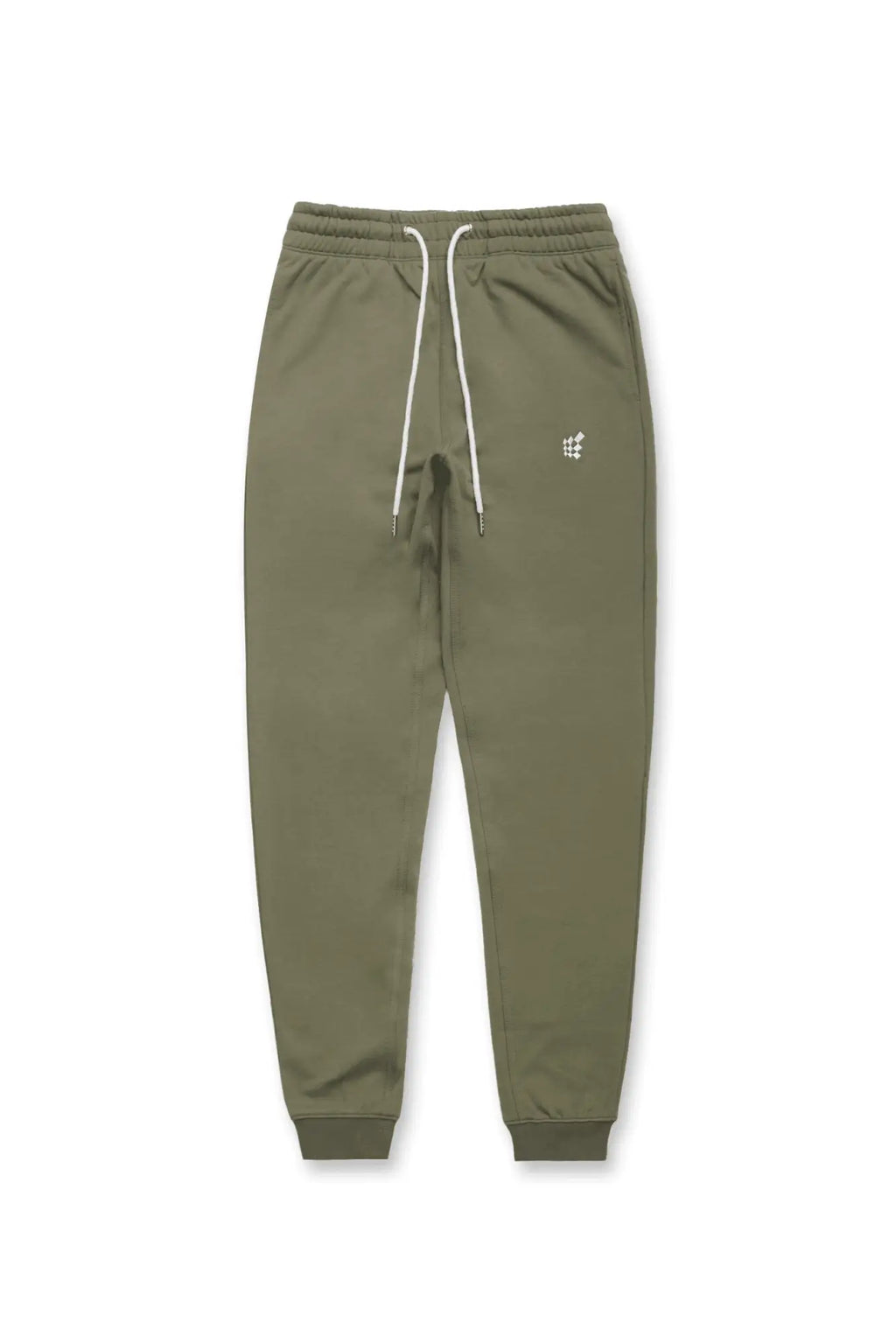 Jed North Spirit joggers in olive green with white drawstrings and a small embroidered logo on the thigh