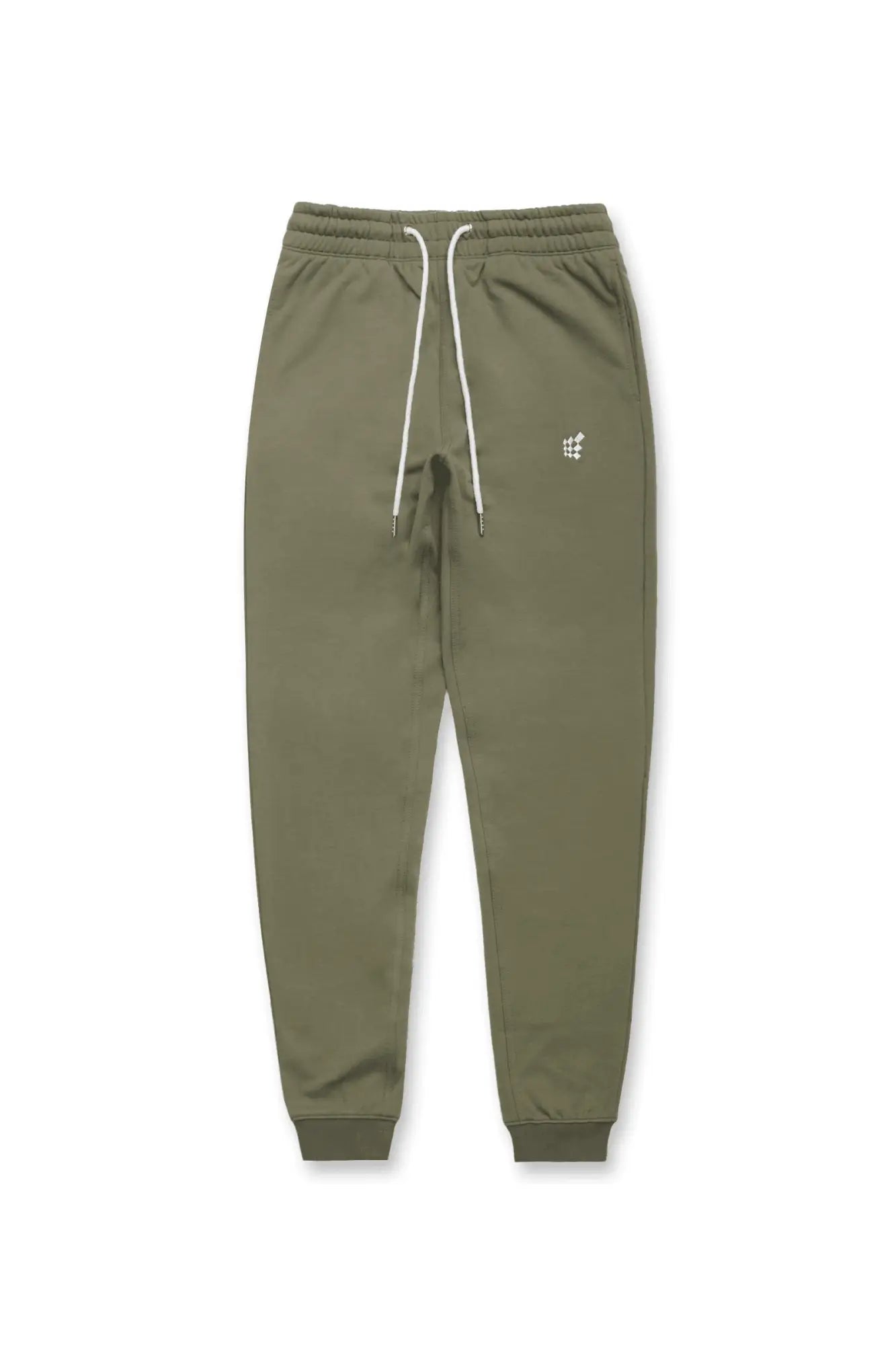 Jed North Spirit joggers in olive green with white drawstrings and a small embroidered logo on the thigh