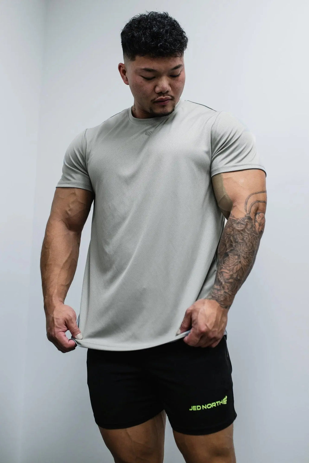 Jed North tactical fast-dry training t-shirt in polar silver with a ribbed texture and crew neckline for athletic use