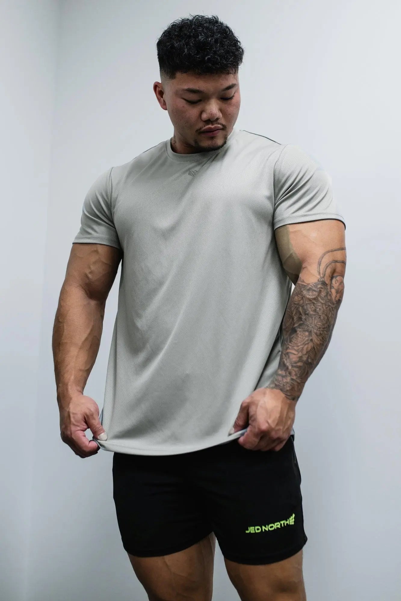 Jed North tactical fast-dry training t-shirt in polar silver with a ribbed texture and crew neckline for athletic use
