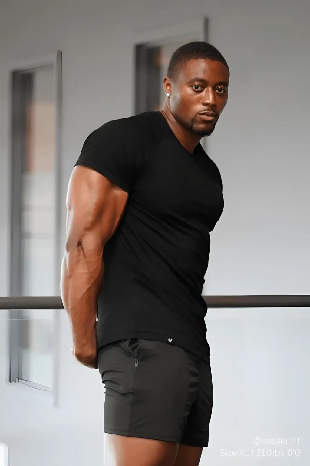 Jed North Titan 2.0 muscle-fit black v-neck short-sleeve t-shirt with subtle logo on lower left side