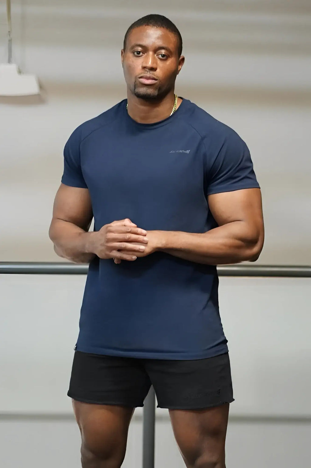 Navy jed north titan 2.0 muscle-fit short-sleeved athletic t-shirt with subtle chest logo ideal for workouts