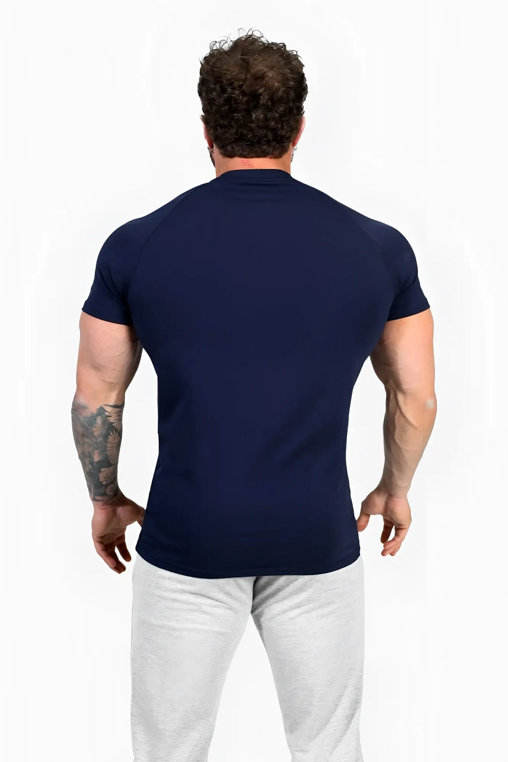Jed North Titan 2.0 muscle-fit navy blue short-sleeved athletic tee designed for performance and comfort