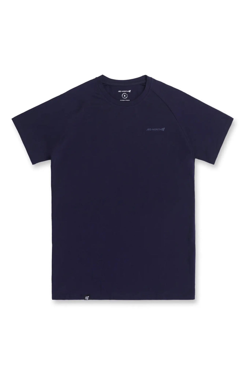 Jed North Titan 2.0 muscle-fit navy t-shirt with dark navy short sleeves and subtle embroidered logo on left chest