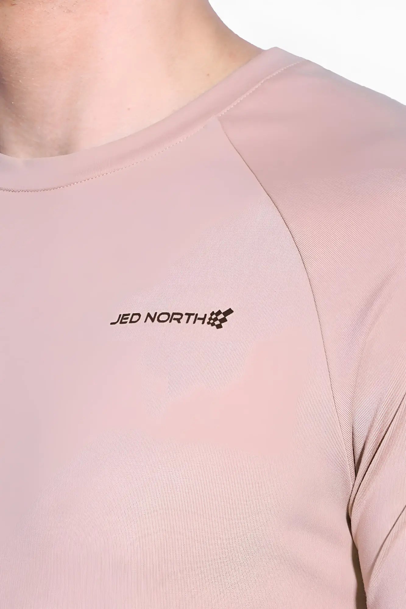 Jed North Titan 2.0 muscle-fit t-shirt salmon soft pink long-sleeved with subtle textured fabric and black logo