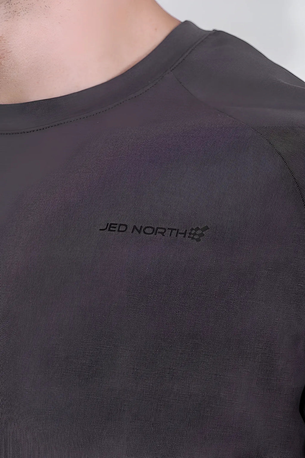 Dark gray Jed North Titan 2.0 muscle-fit crewneck t-shirt with subtle textured fabric and small black logo on chest