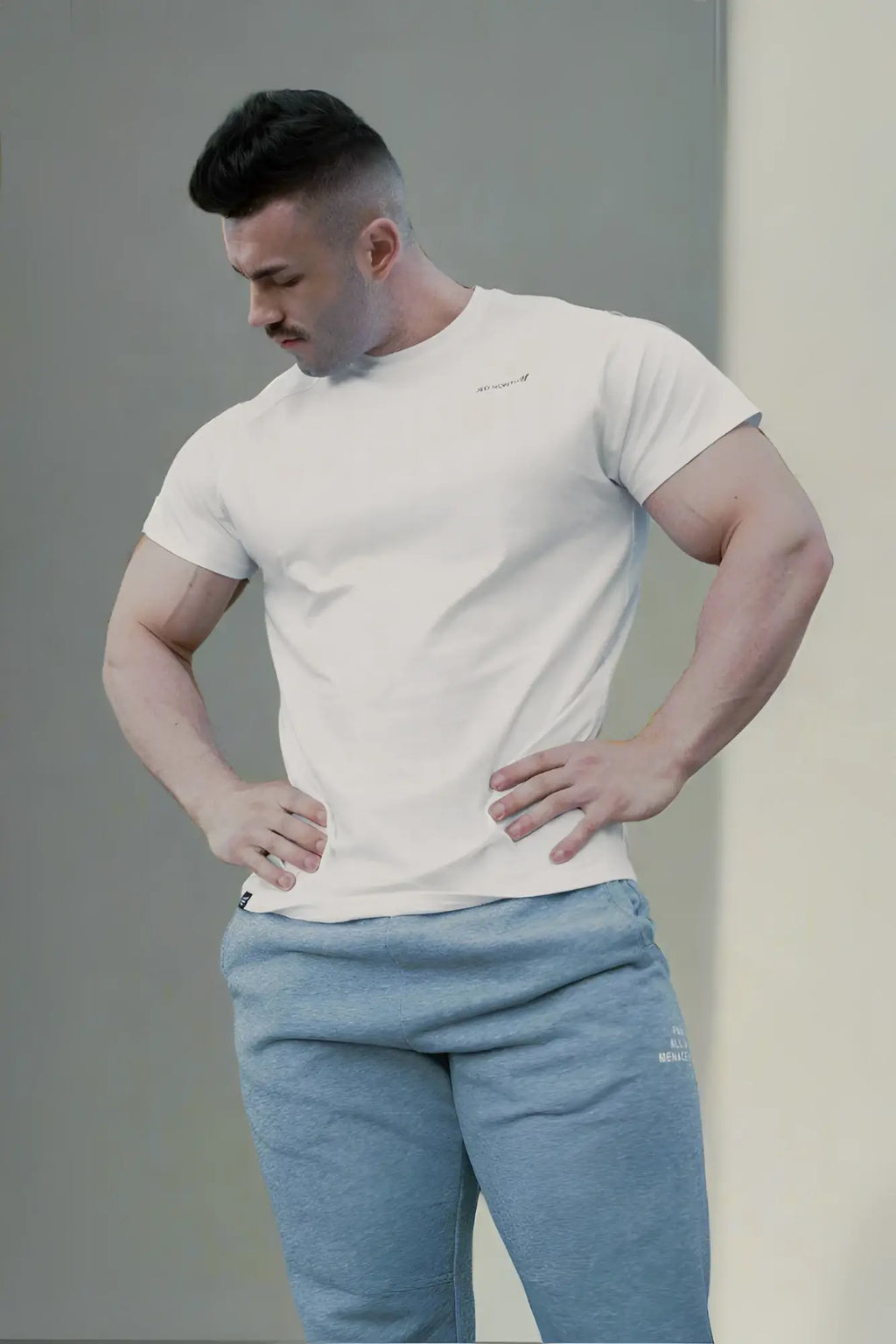 Jed North Titan 2.0 white muscle fit short sleeve crew neck t-shirt with subtle chest logo for athletic wear