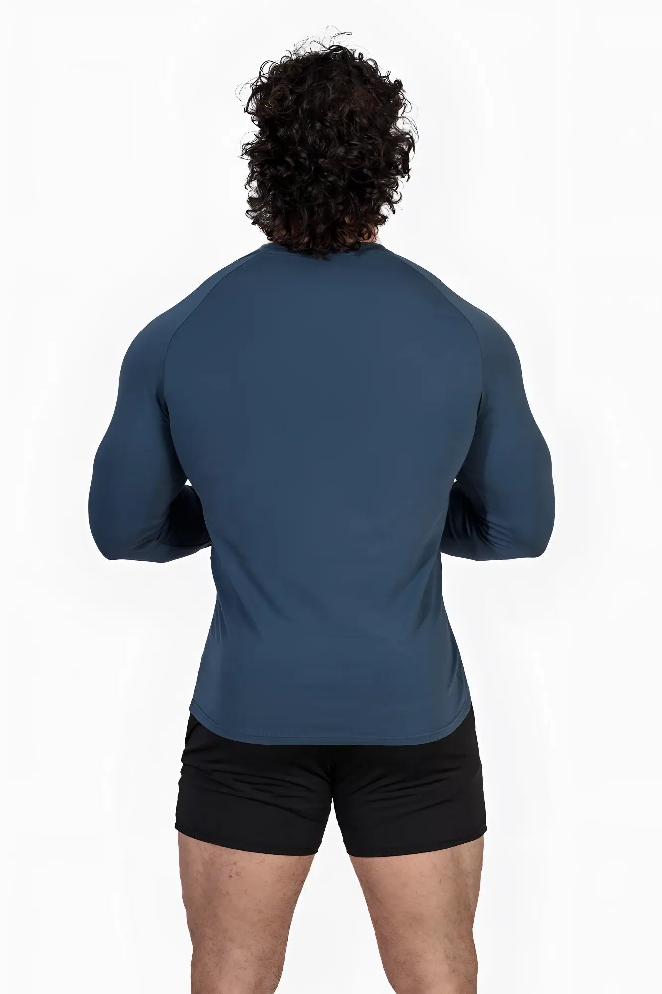 Jed North Titan muscle-fit long sleeve t-shirt in steel blue with raglan sleeves and fitted athletic cut