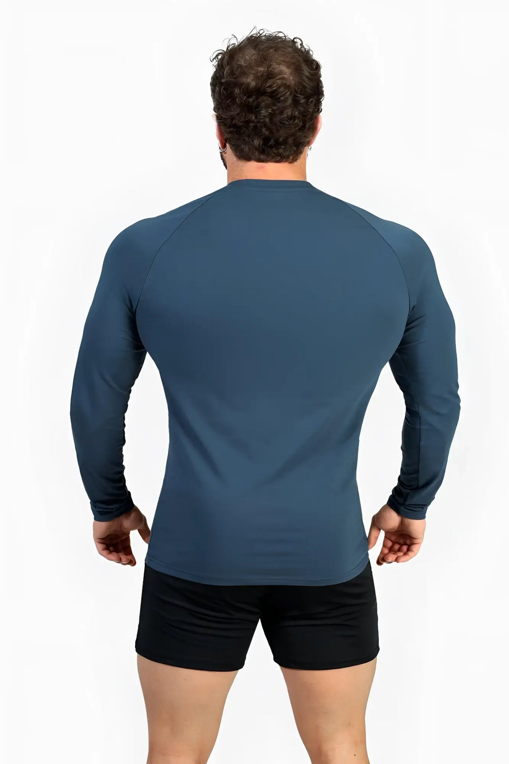 Jed north titan muscle-fit long sleeve shirt in steel blue with raglan sleeves and fitted cut for athletic use