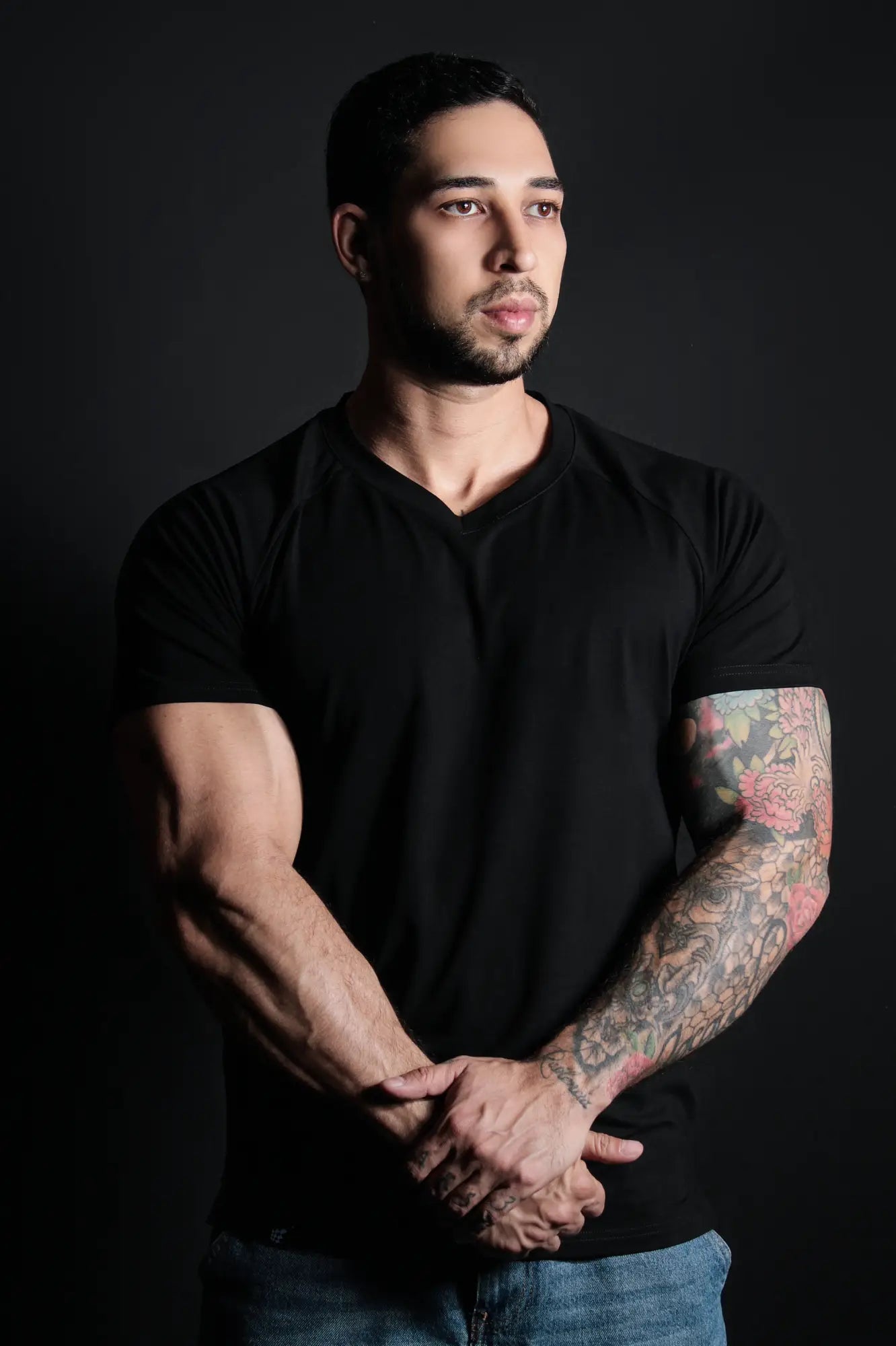 Jed North v neck muscle fit t shirt in black made from soft fabric ideal for gym and casual wear