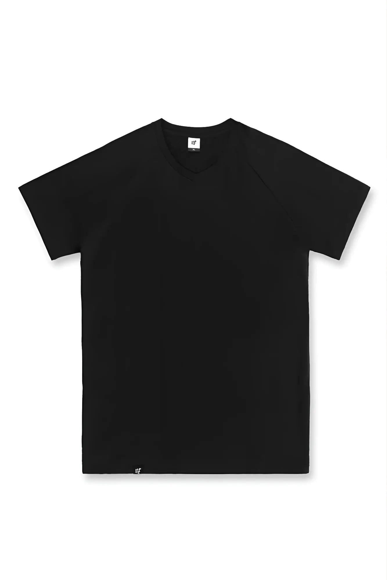 Black jed north v neck muscle-fit t-shirt with short sleeves and subtle brand tag at the collar