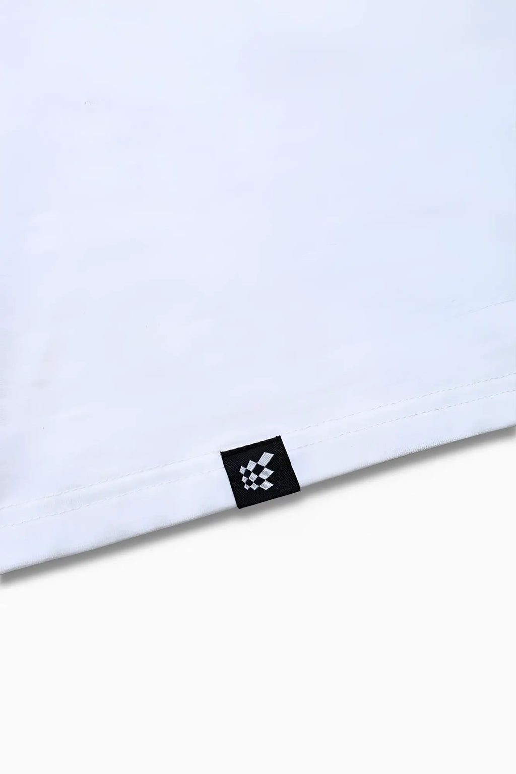 Jed North v neck muscle fit white cotton t shirt with small black woven label featuring white checkered pattern