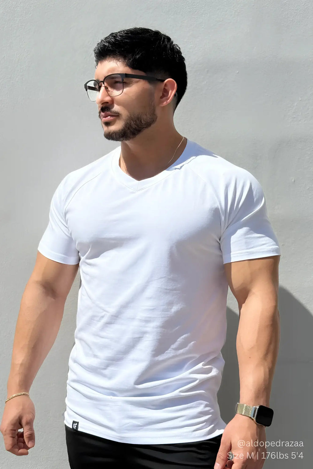 White jed north v neck muscle-fit cotton t-shirt with subtle brand logo on the lower left hem