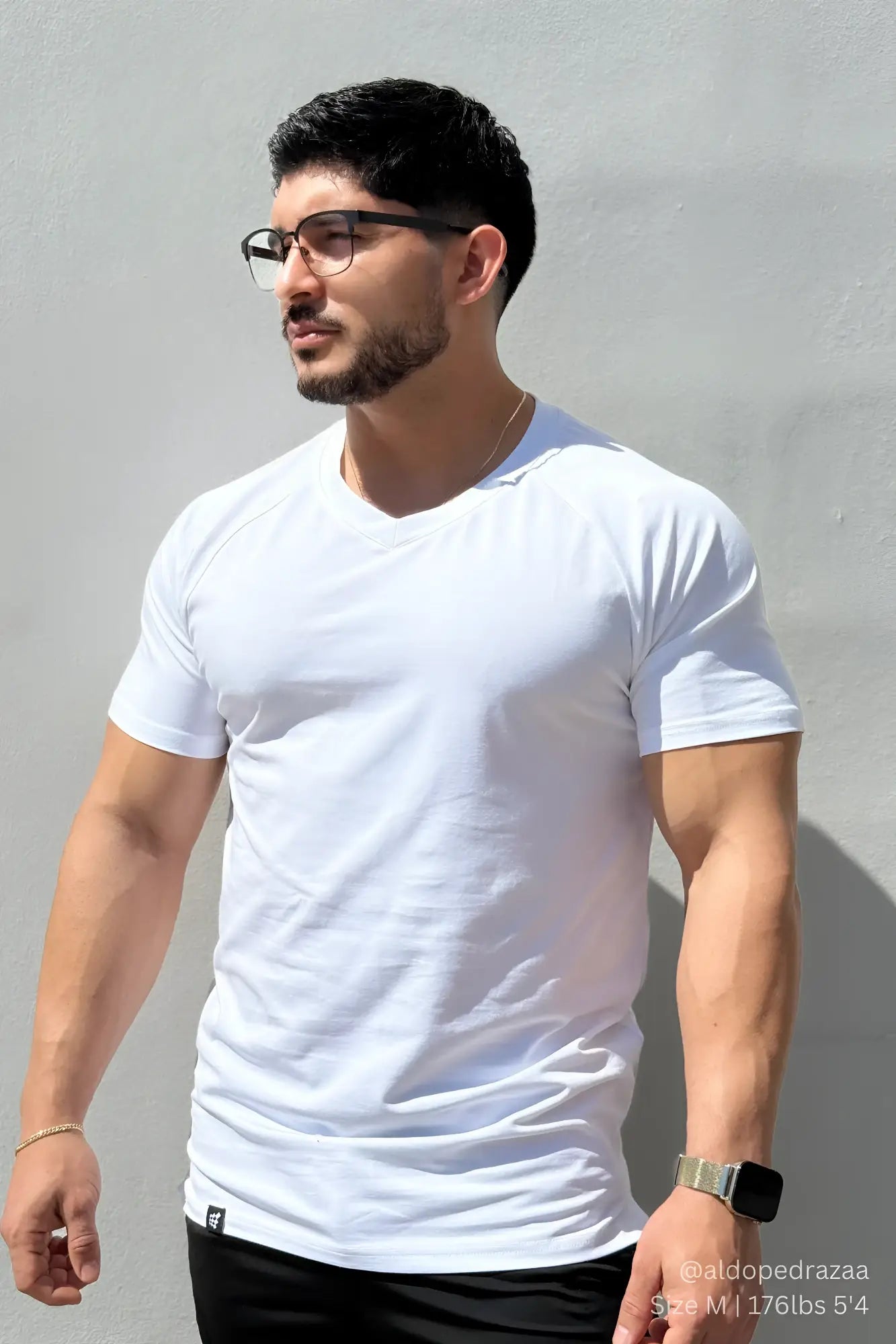 White jed north v neck muscle-fit cotton t-shirt with subtle brand logo on the lower left hem