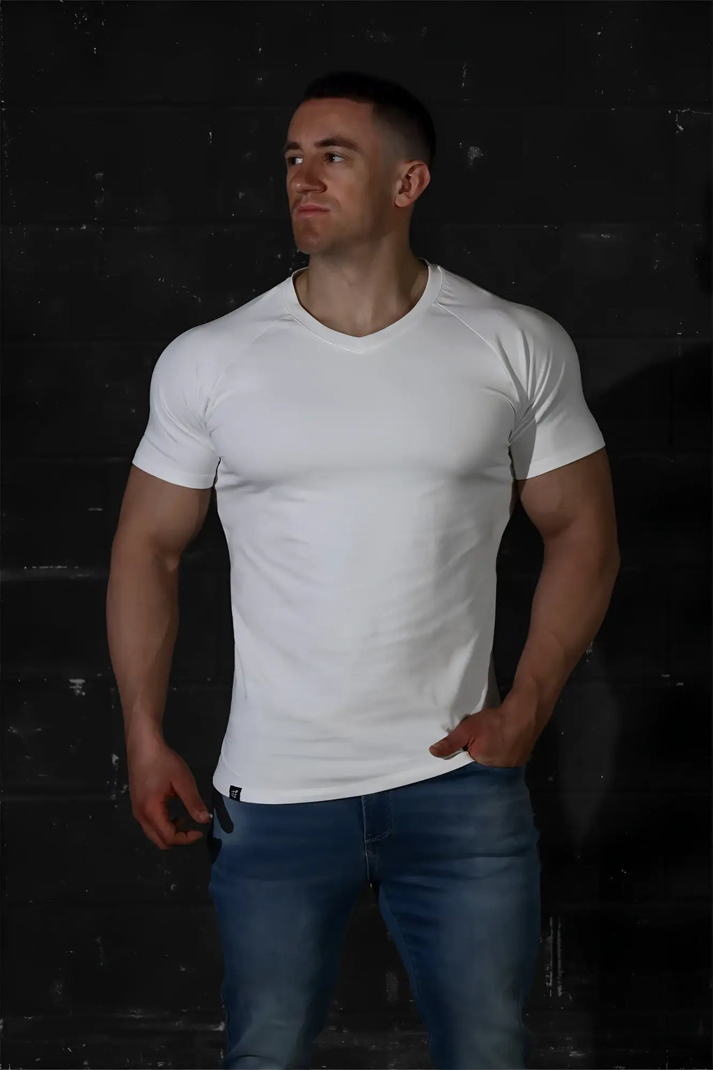 White jed north v neck muscle fit t shirt with short sleeves made from soft breathable fabric for casual wear