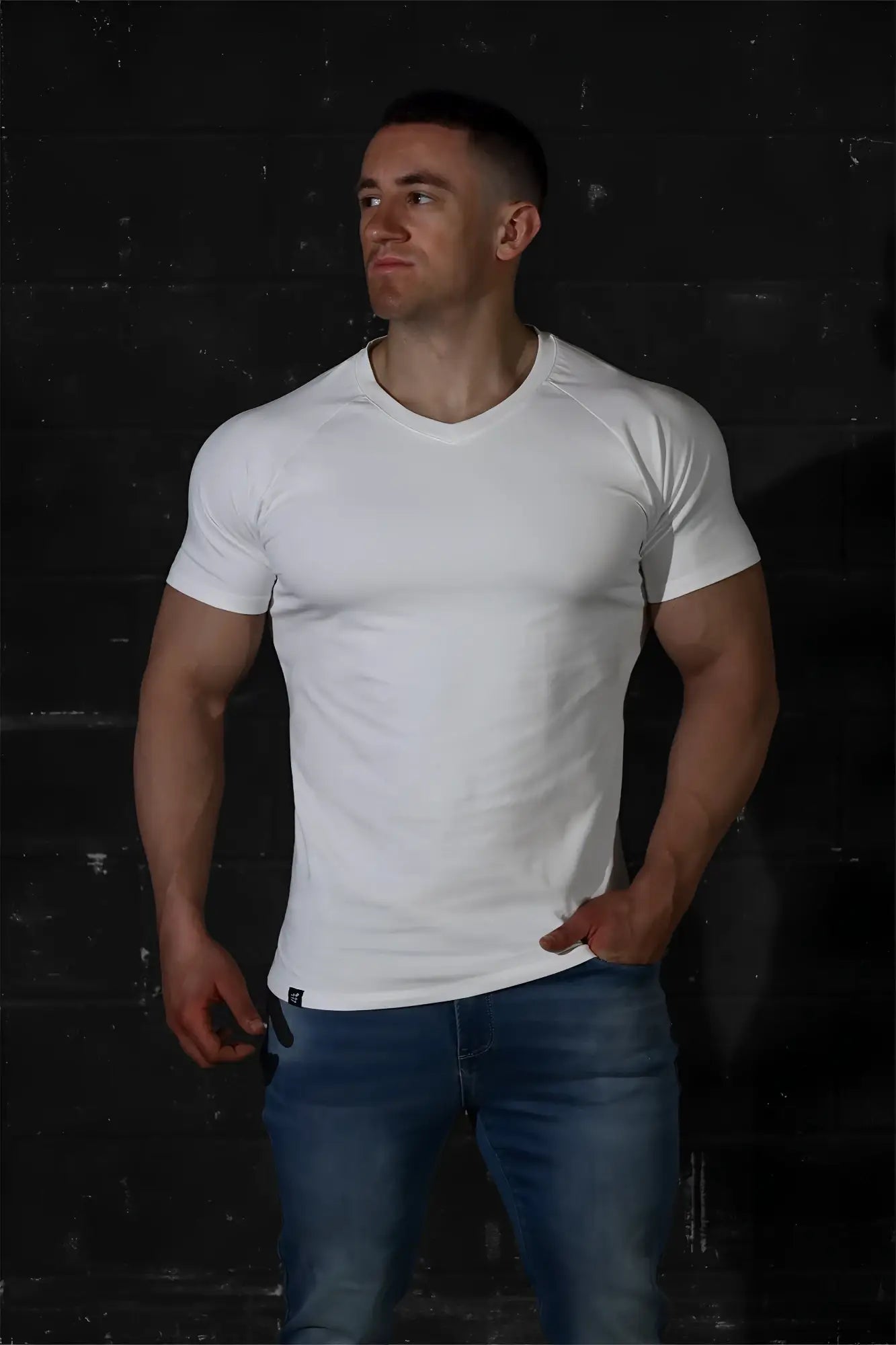White jed north v neck muscle fit t shirt with short sleeves made from soft breathable fabric for casual wear